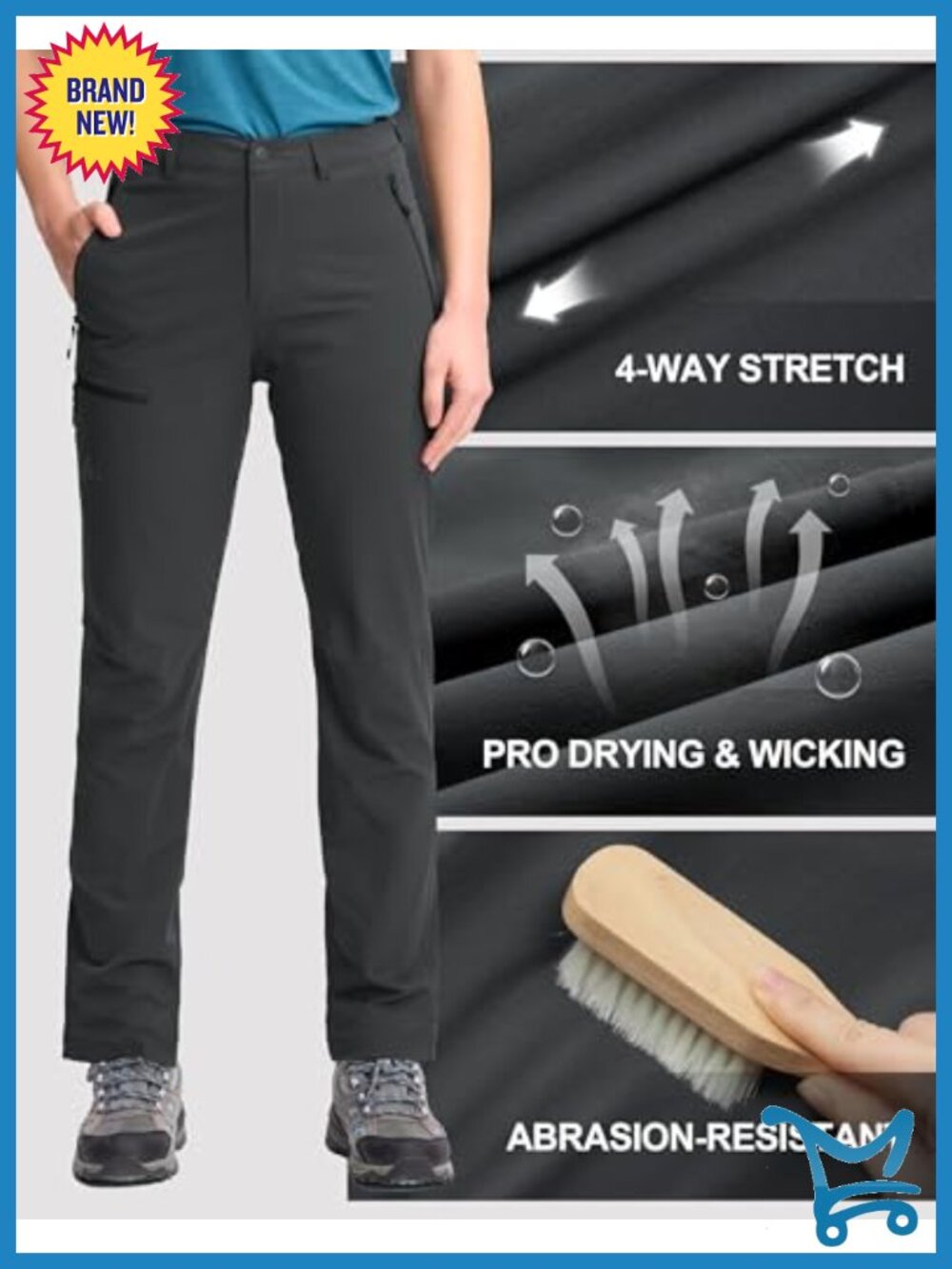 Quick Dry Water Resistant Stretch Cargo Hiking Pants Zip Pockets - Picture 5 of 6